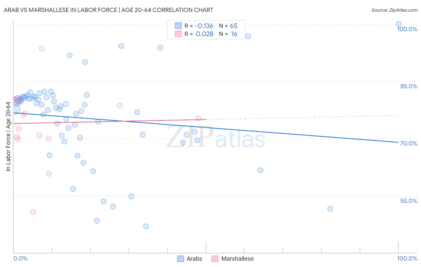 Arab vs Marshallese In Labor Force | Age 20-64