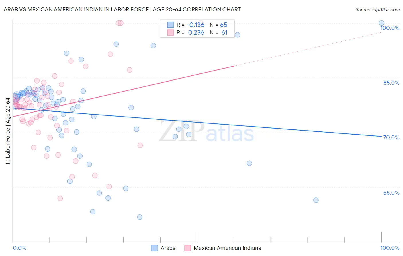 Arab vs Mexican American Indian In Labor Force | Age 20-64