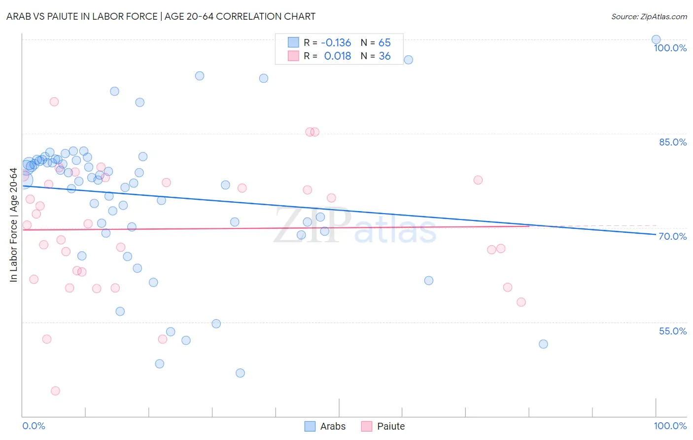 Arab vs Paiute In Labor Force | Age 20-64