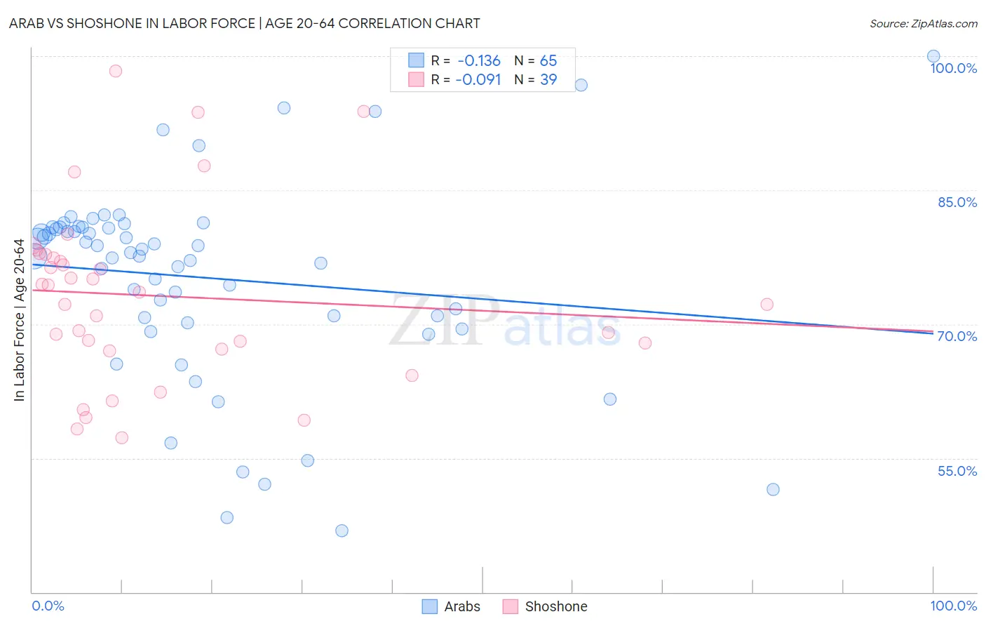 Arab vs Shoshone In Labor Force | Age 20-64