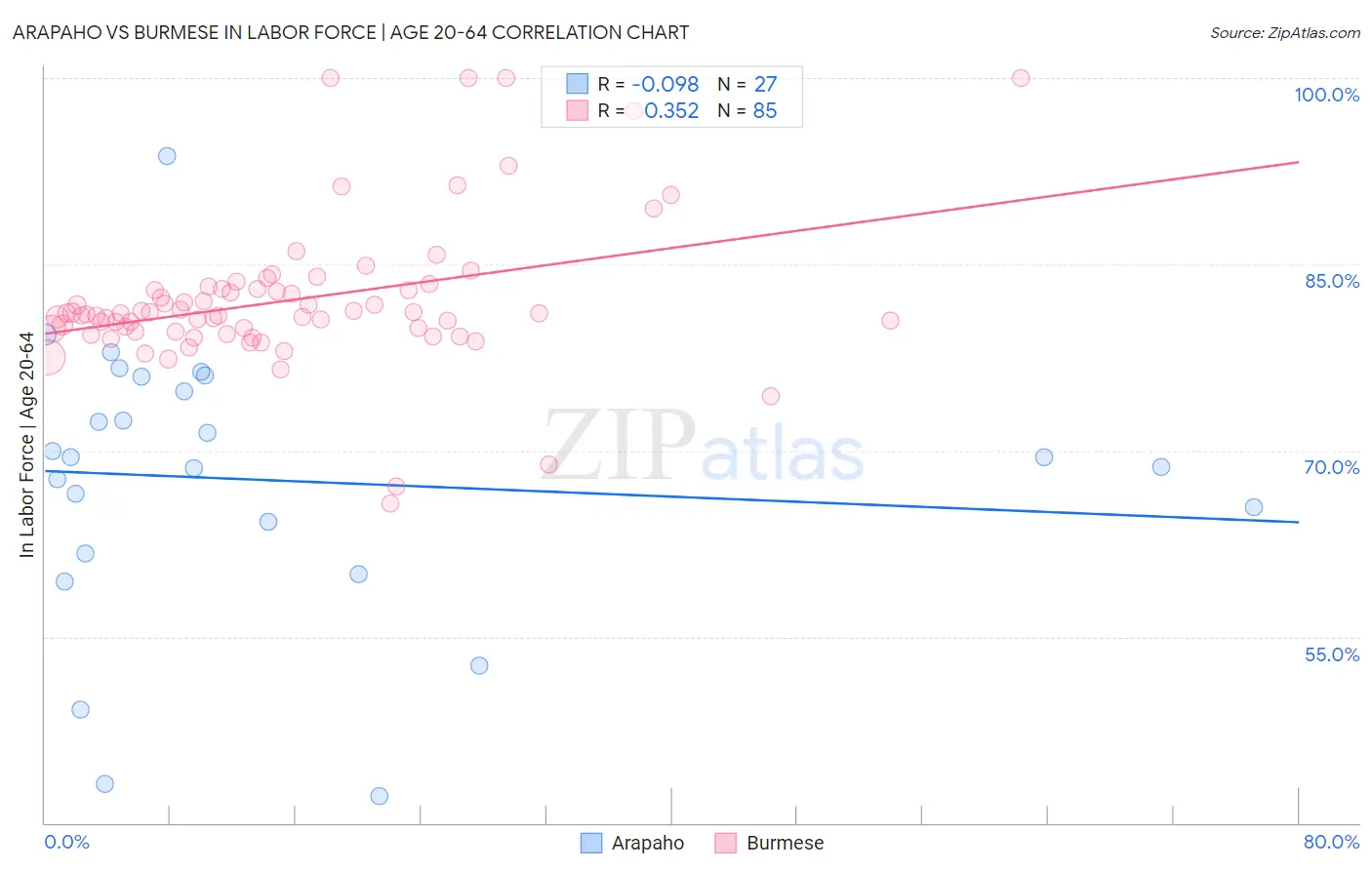 Arapaho vs Burmese In Labor Force | Age 20-64