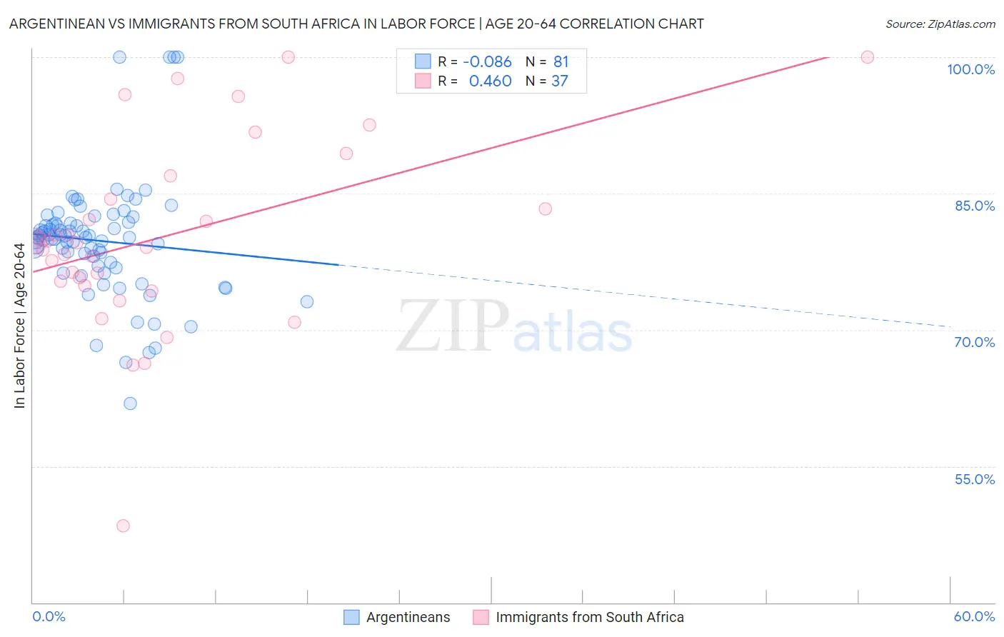 Argentinean vs Immigrants from South Africa In Labor Force | Age 20-64