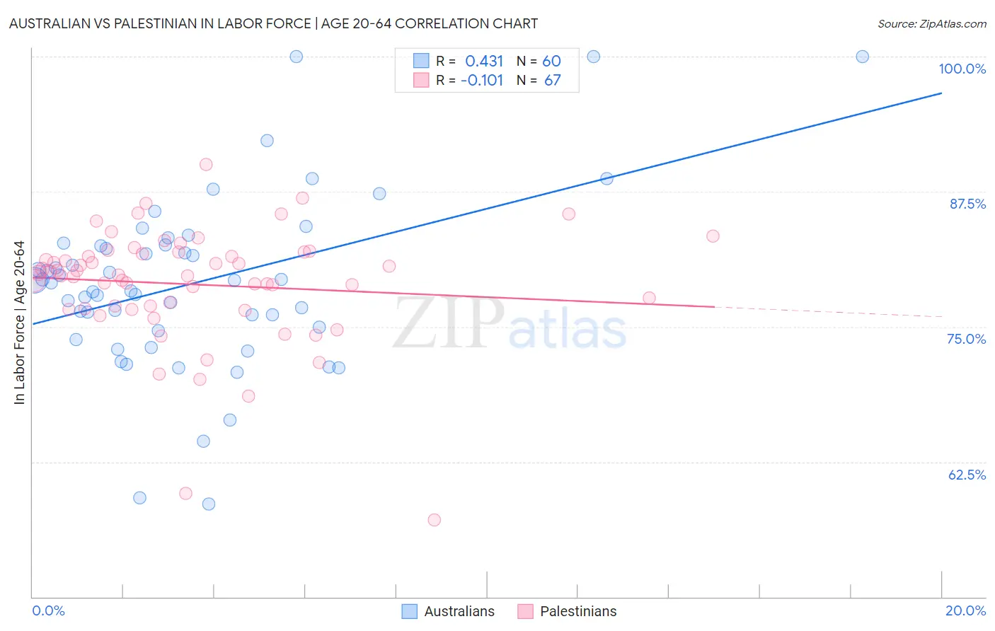 Australian vs Palestinian In Labor Force | Age 20-64