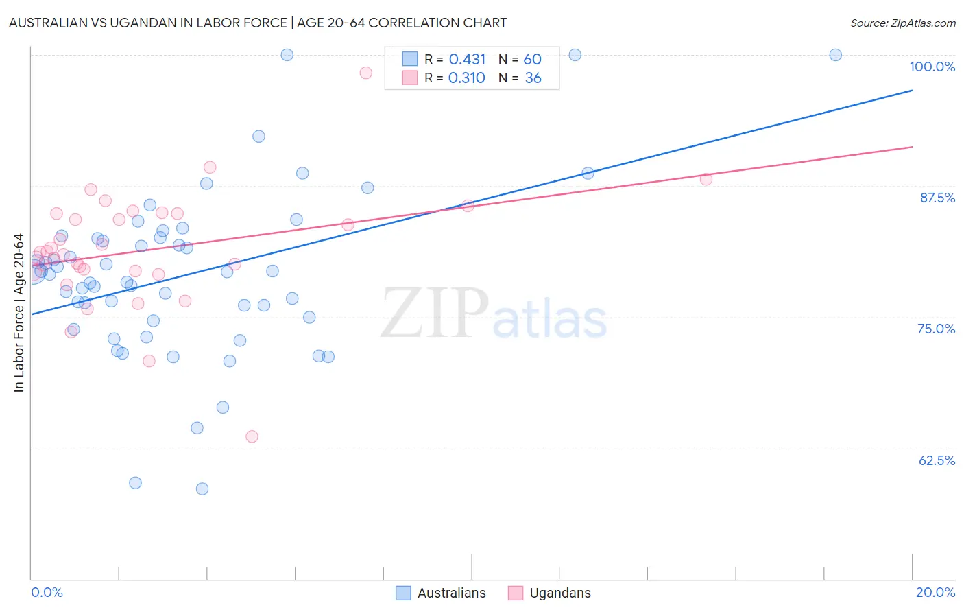Australian vs Ugandan In Labor Force | Age 20-64