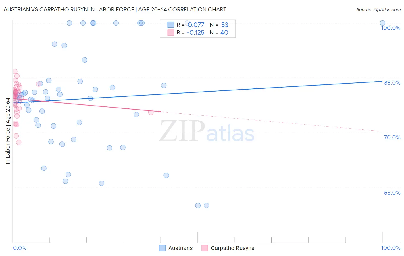 Austrian vs Carpatho Rusyn In Labor Force | Age 20-64