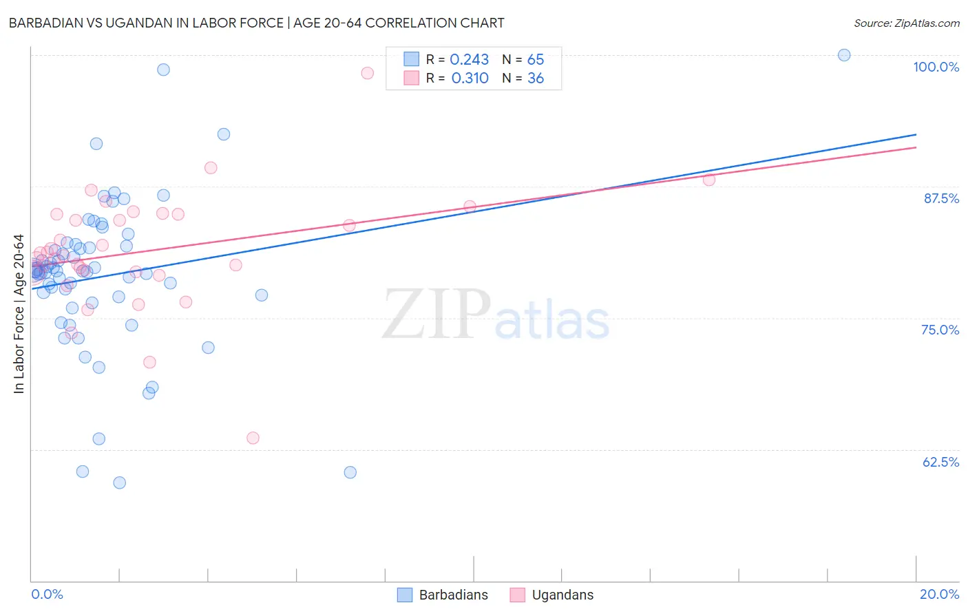 Barbadian vs Ugandan In Labor Force | Age 20-64