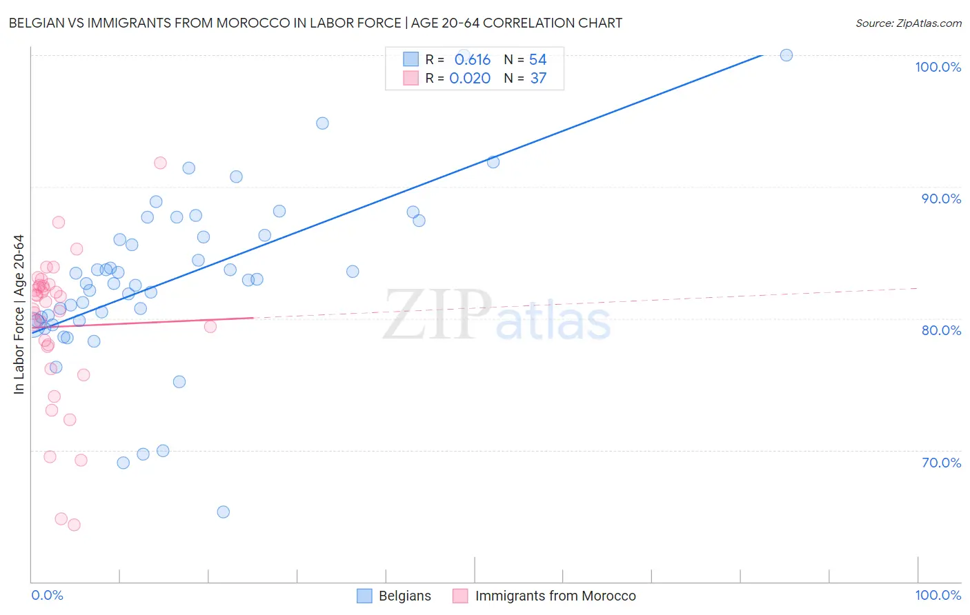 Belgian vs Immigrants from Morocco In Labor Force | Age 20-64