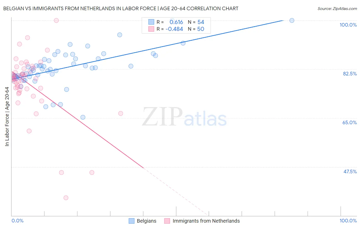 Belgian vs Immigrants from Netherlands In Labor Force | Age 20-64