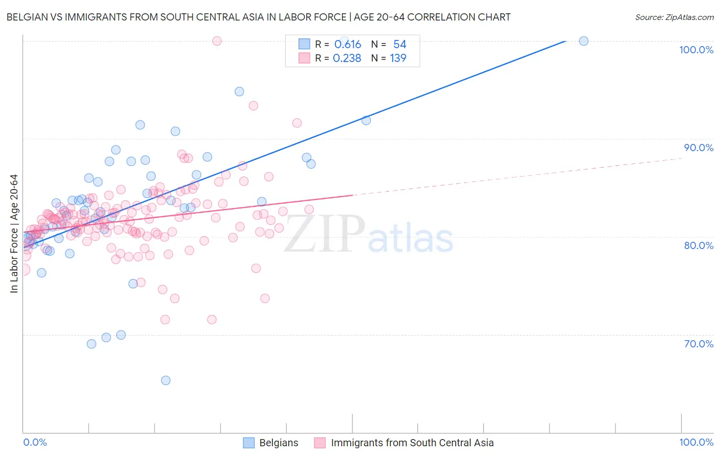 Belgian vs Immigrants from South Central Asia In Labor Force | Age 20-64