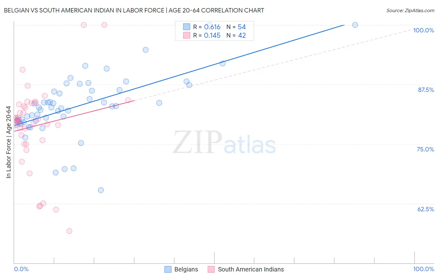 Belgian vs South American Indian In Labor Force | Age 20-64