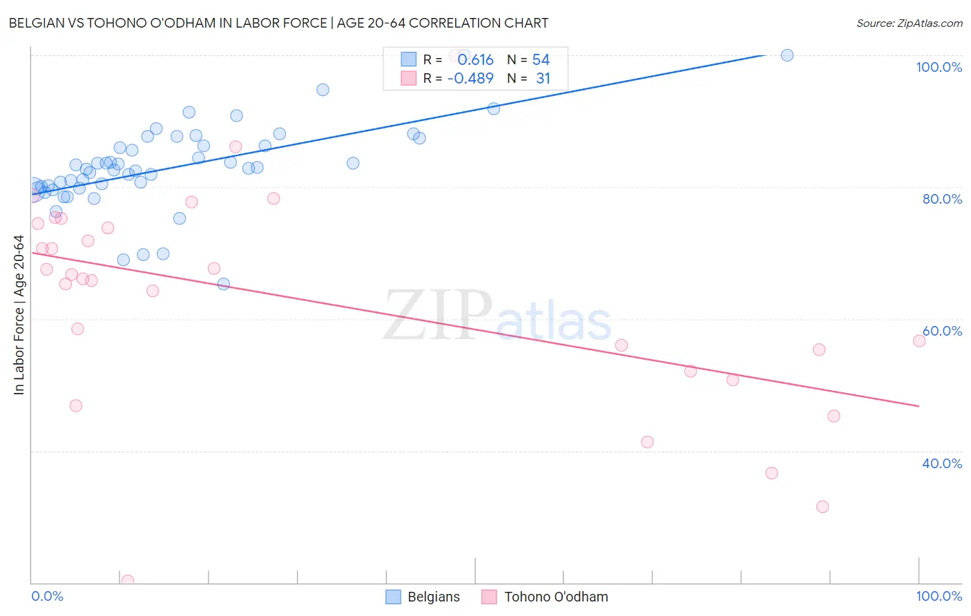 Belgian vs Tohono O'odham In Labor Force | Age 20-64