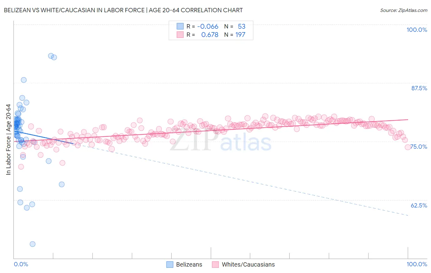 Belizean vs White/Caucasian In Labor Force | Age 20-64