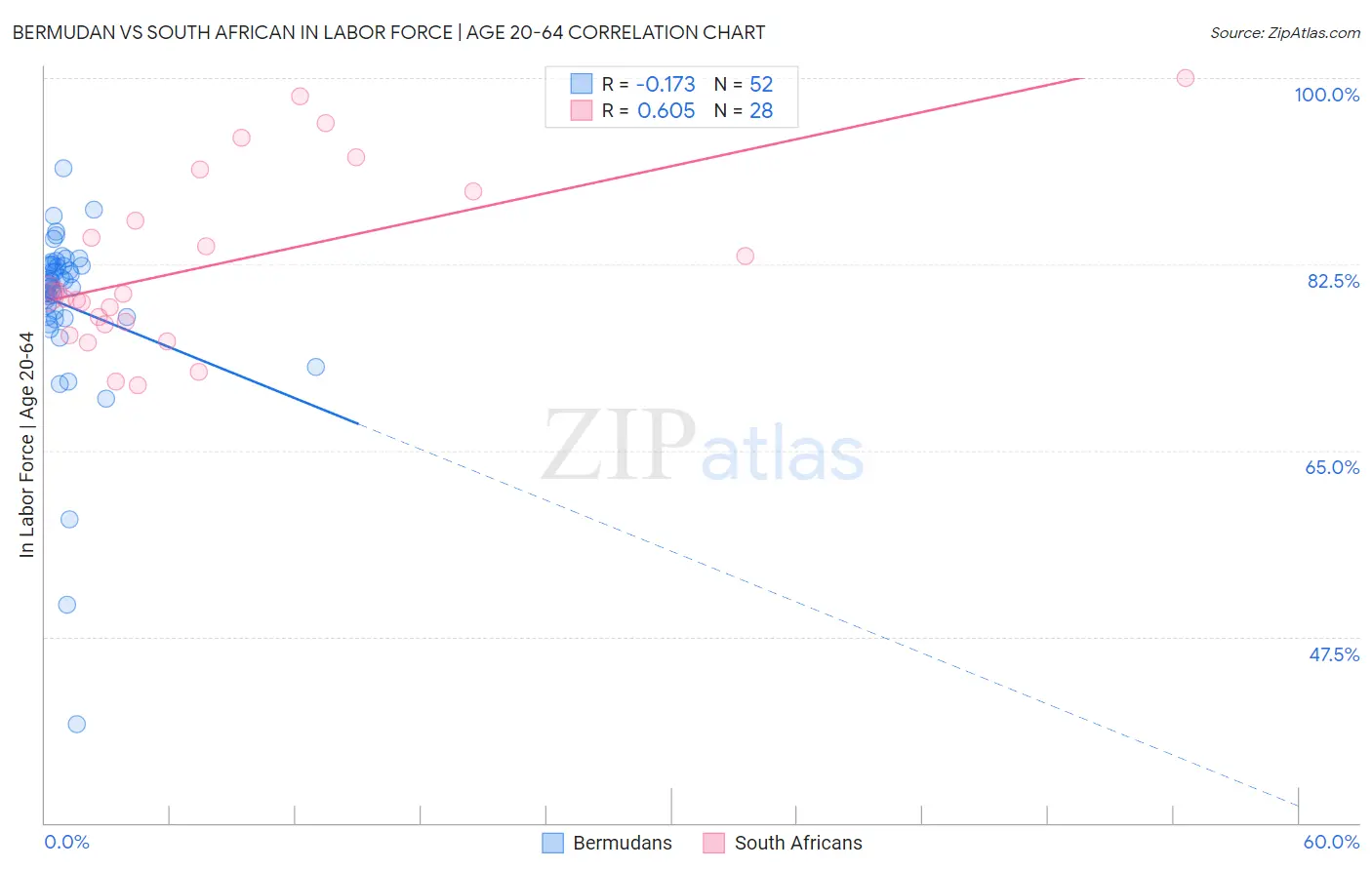 Bermudan vs South African In Labor Force | Age 20-64