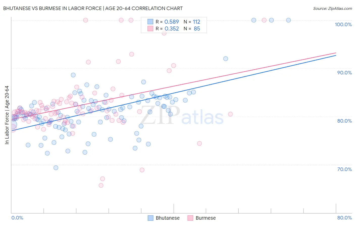 Bhutanese vs Burmese In Labor Force | Age 20-64
