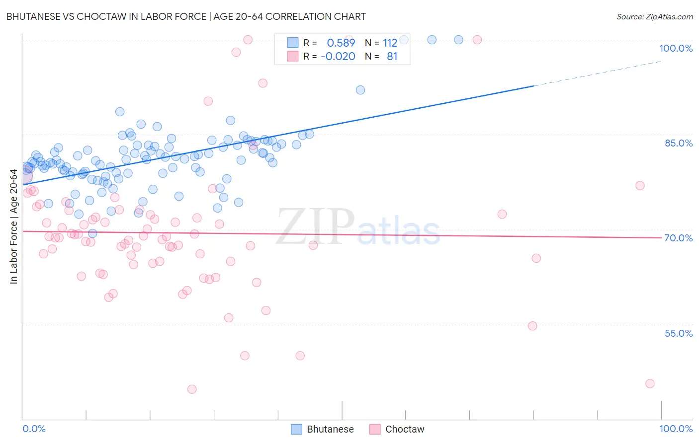 Bhutanese vs Choctaw In Labor Force | Age 20-64