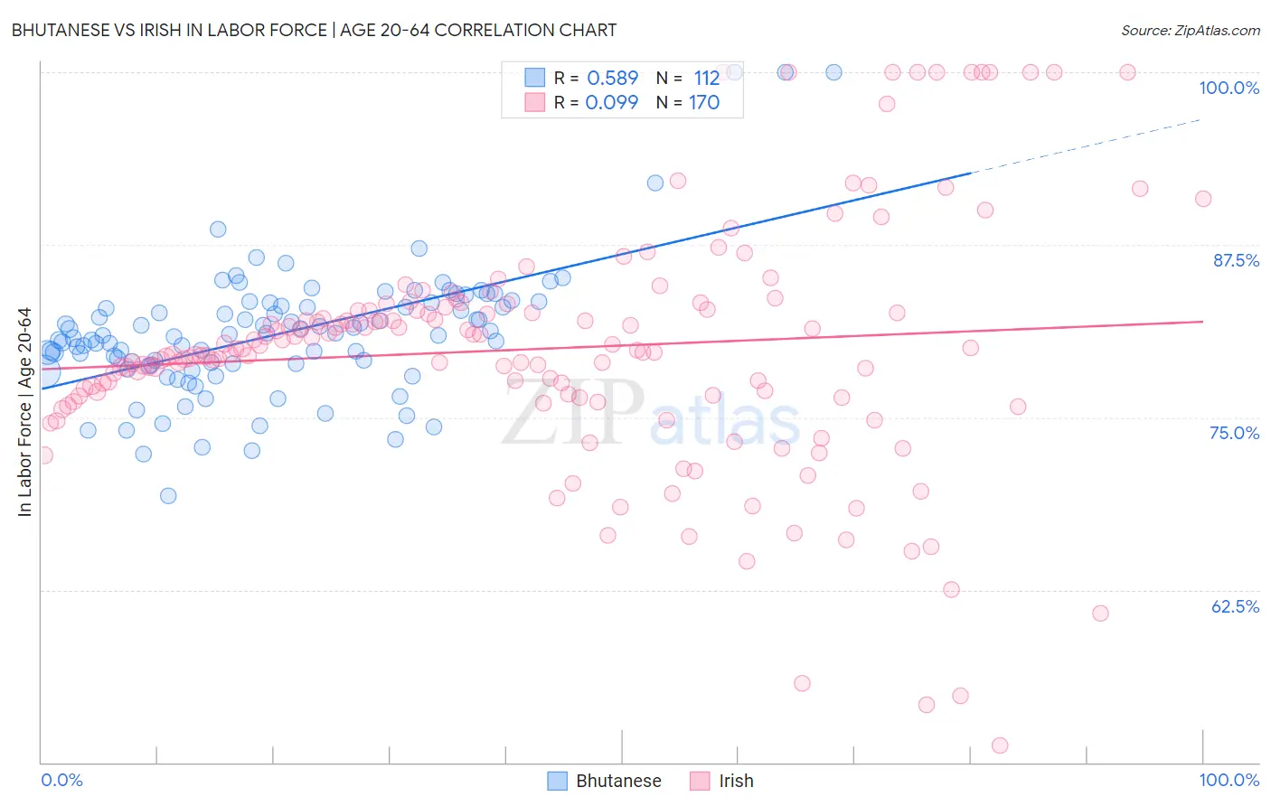 Bhutanese vs Irish In Labor Force | Age 20-64