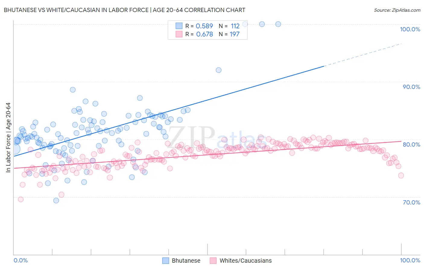 Bhutanese vs White/Caucasian In Labor Force | Age 20-64