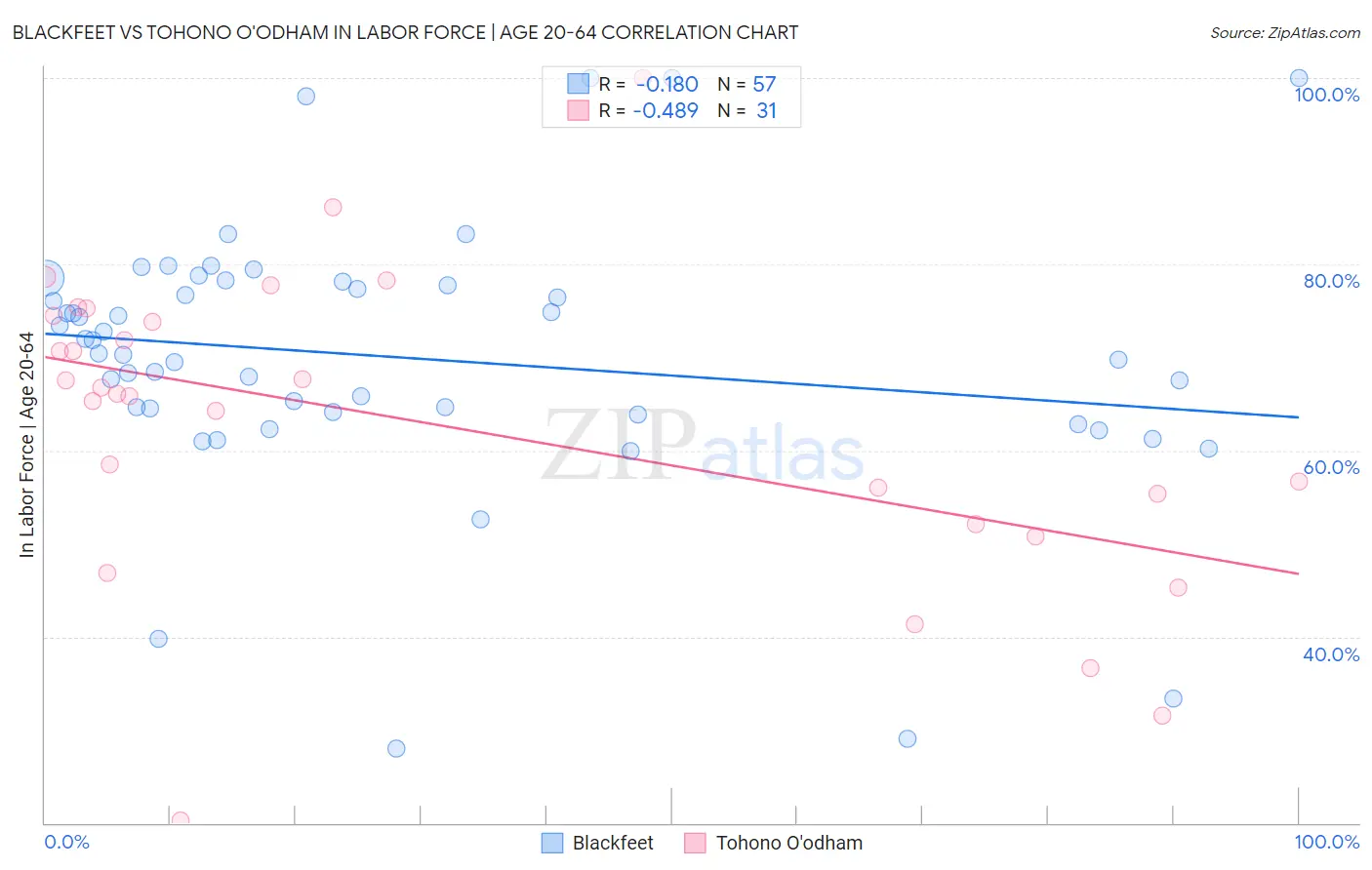 Blackfeet vs Tohono O'odham In Labor Force | Age 20-64