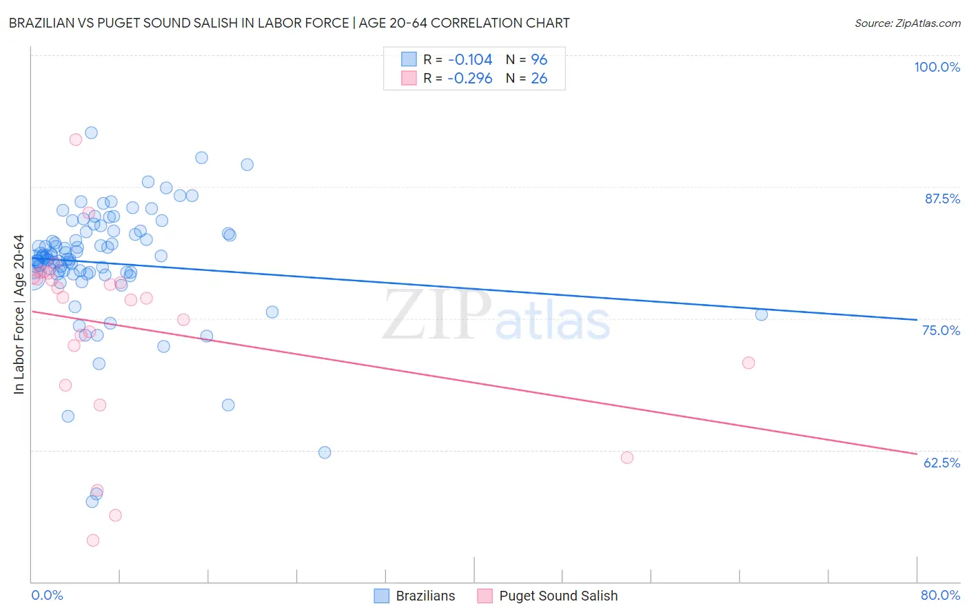 Brazilian vs Puget Sound Salish In Labor Force | Age 20-64