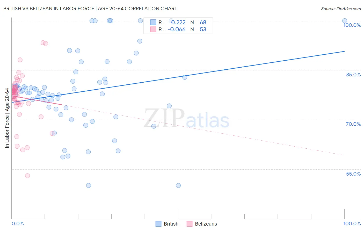British vs Belizean In Labor Force | Age 20-64