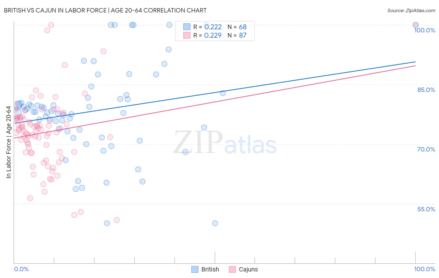 British vs Cajun In Labor Force | Age 20-64