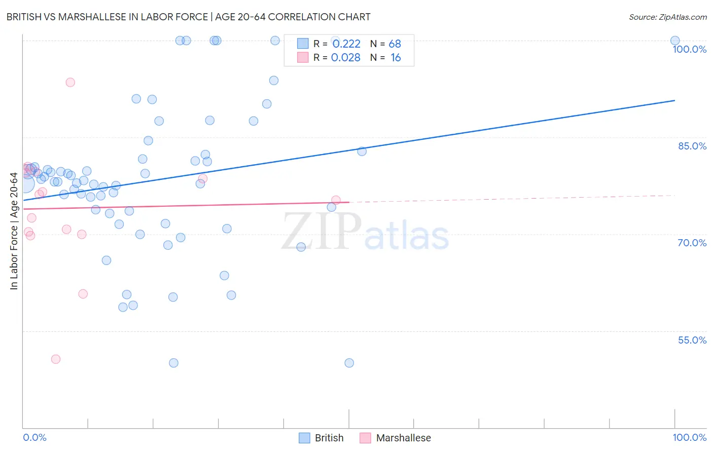 British vs Marshallese In Labor Force | Age 20-64
