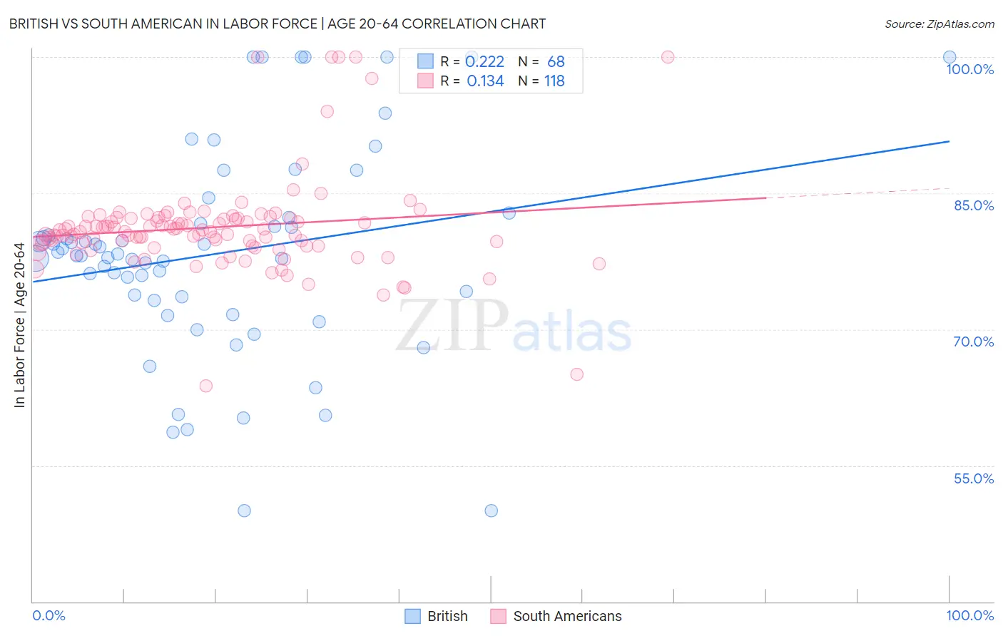 British vs South American In Labor Force | Age 20-64