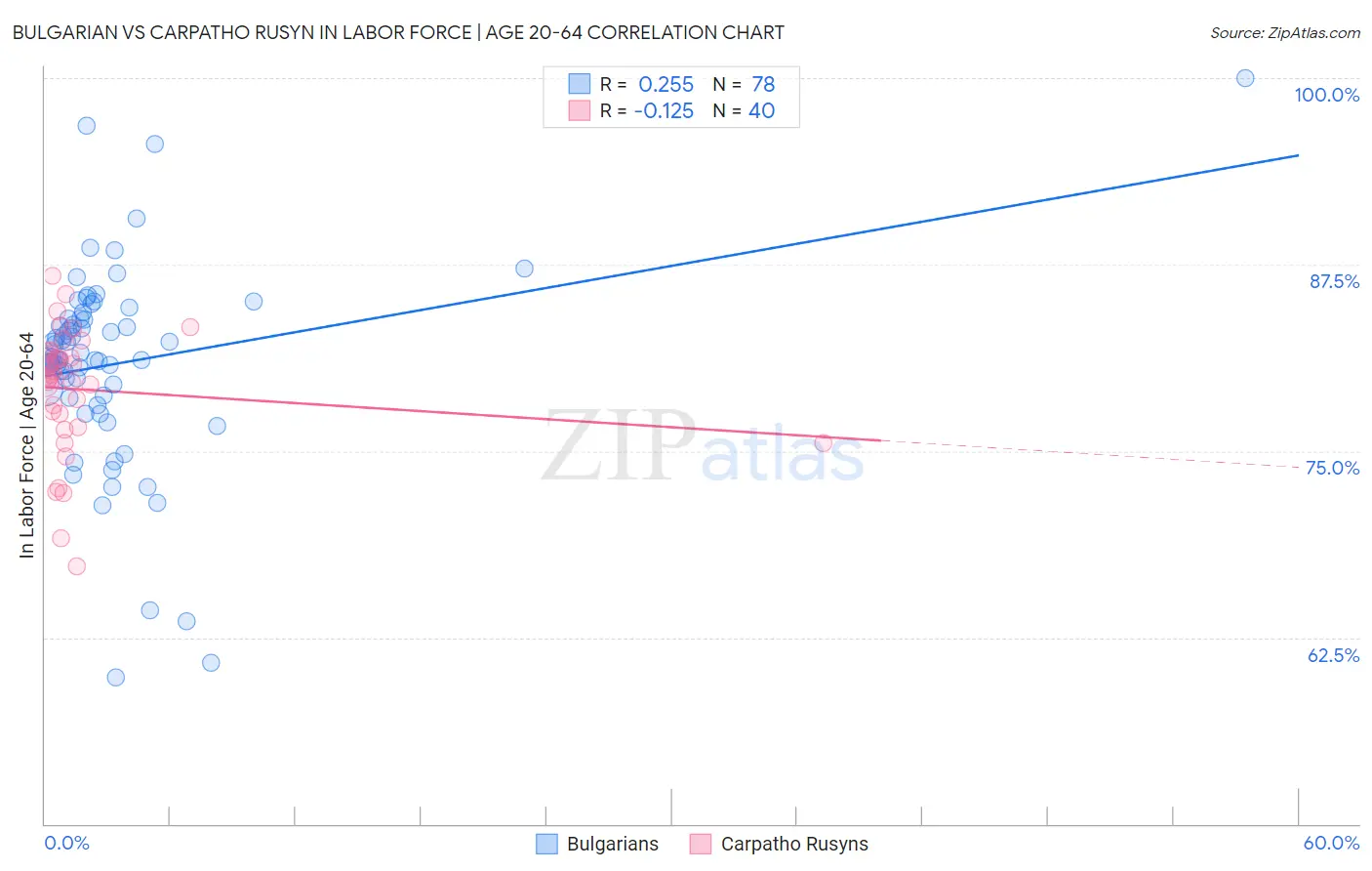 Bulgarian vs Carpatho Rusyn In Labor Force | Age 20-64