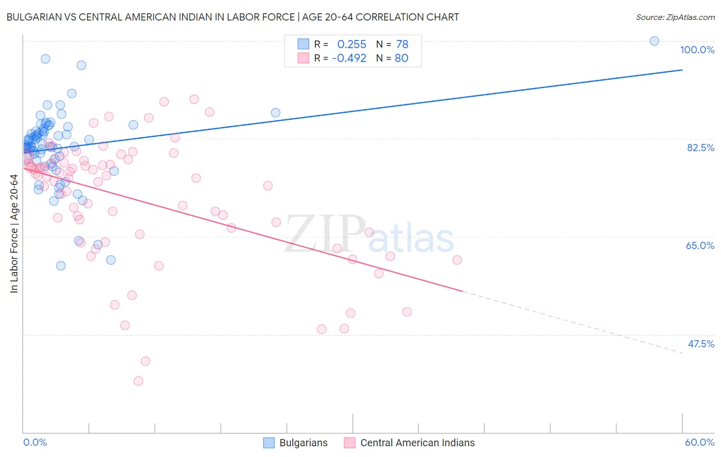 Bulgarian vs Central American Indian In Labor Force | Age 20-64
