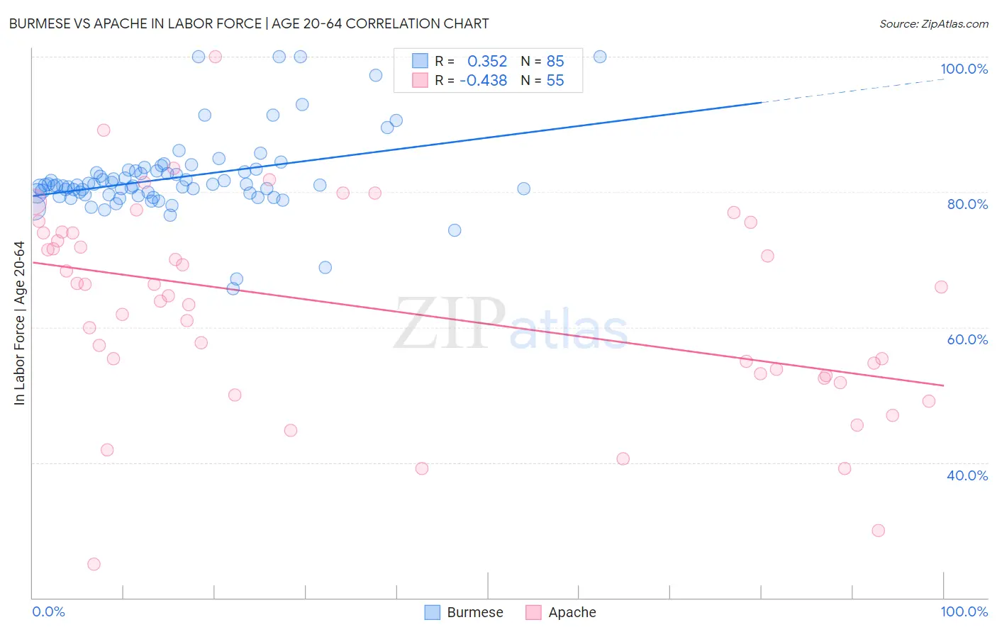 Burmese vs Apache In Labor Force | Age 20-64