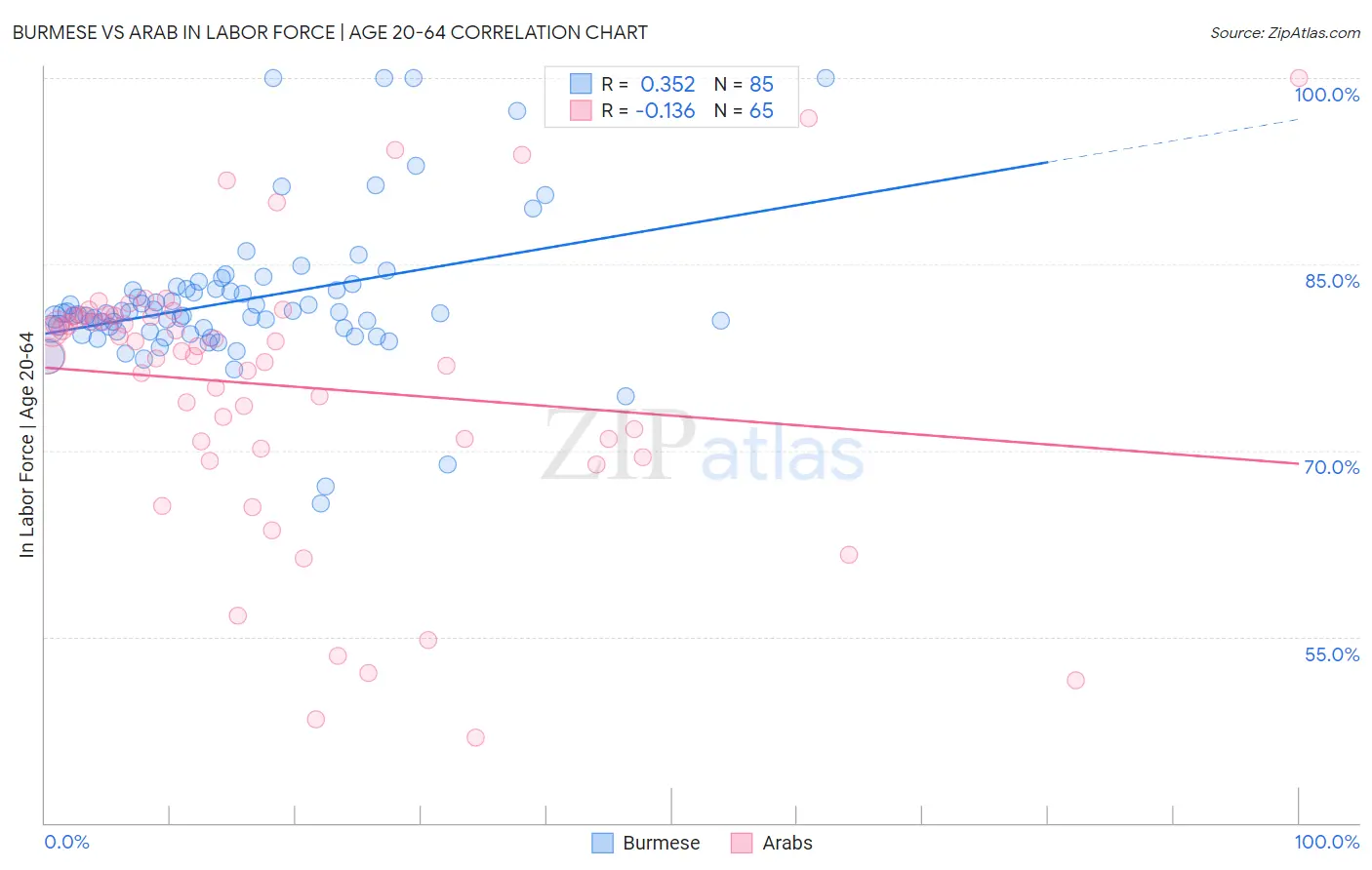 Burmese vs Arab In Labor Force | Age 20-64