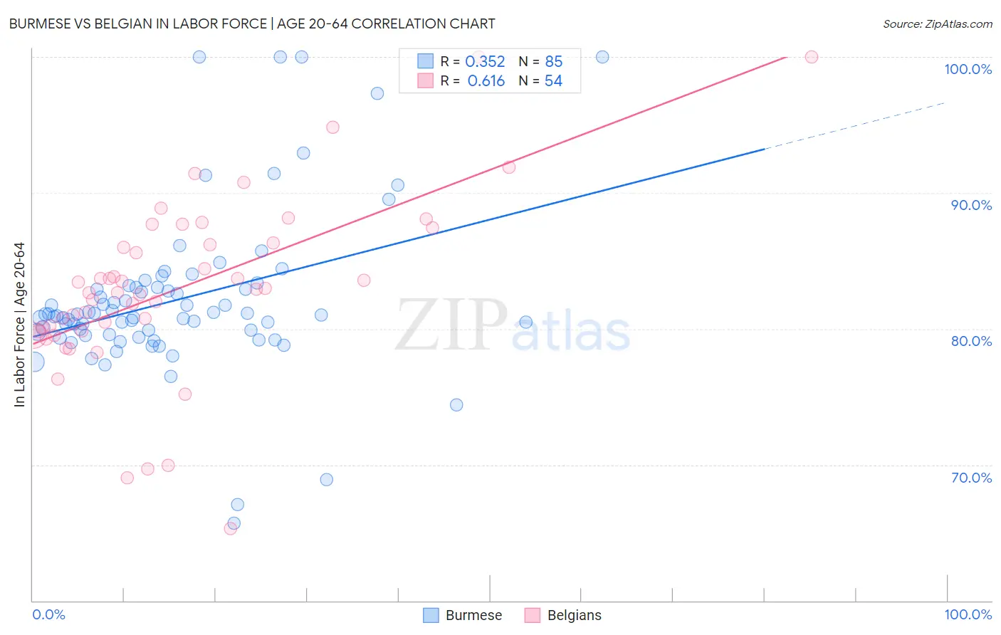 Burmese vs Belgian In Labor Force | Age 20-64