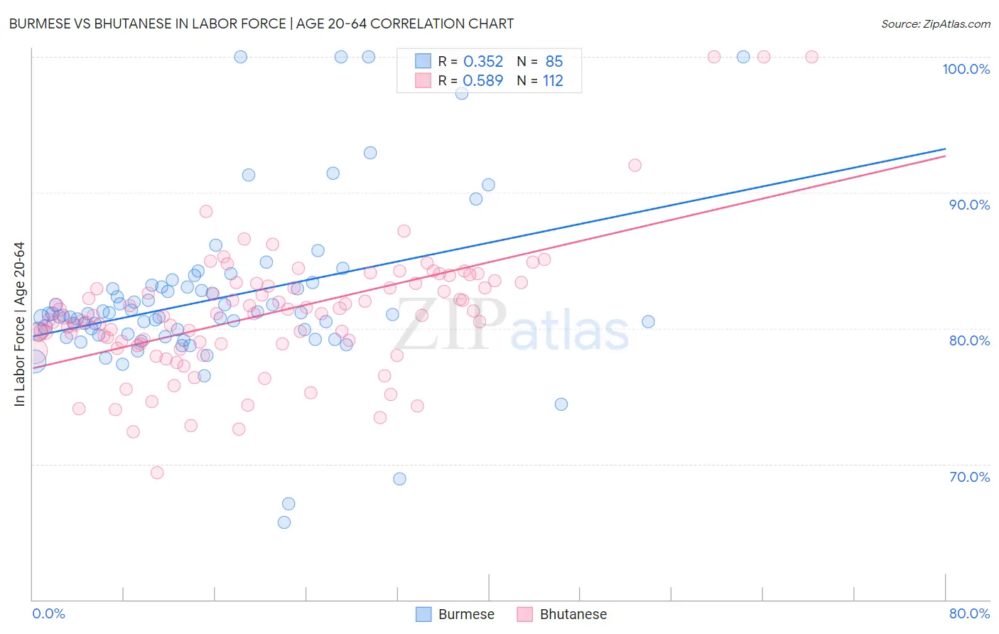 Burmese vs Bhutanese In Labor Force | Age 20-64