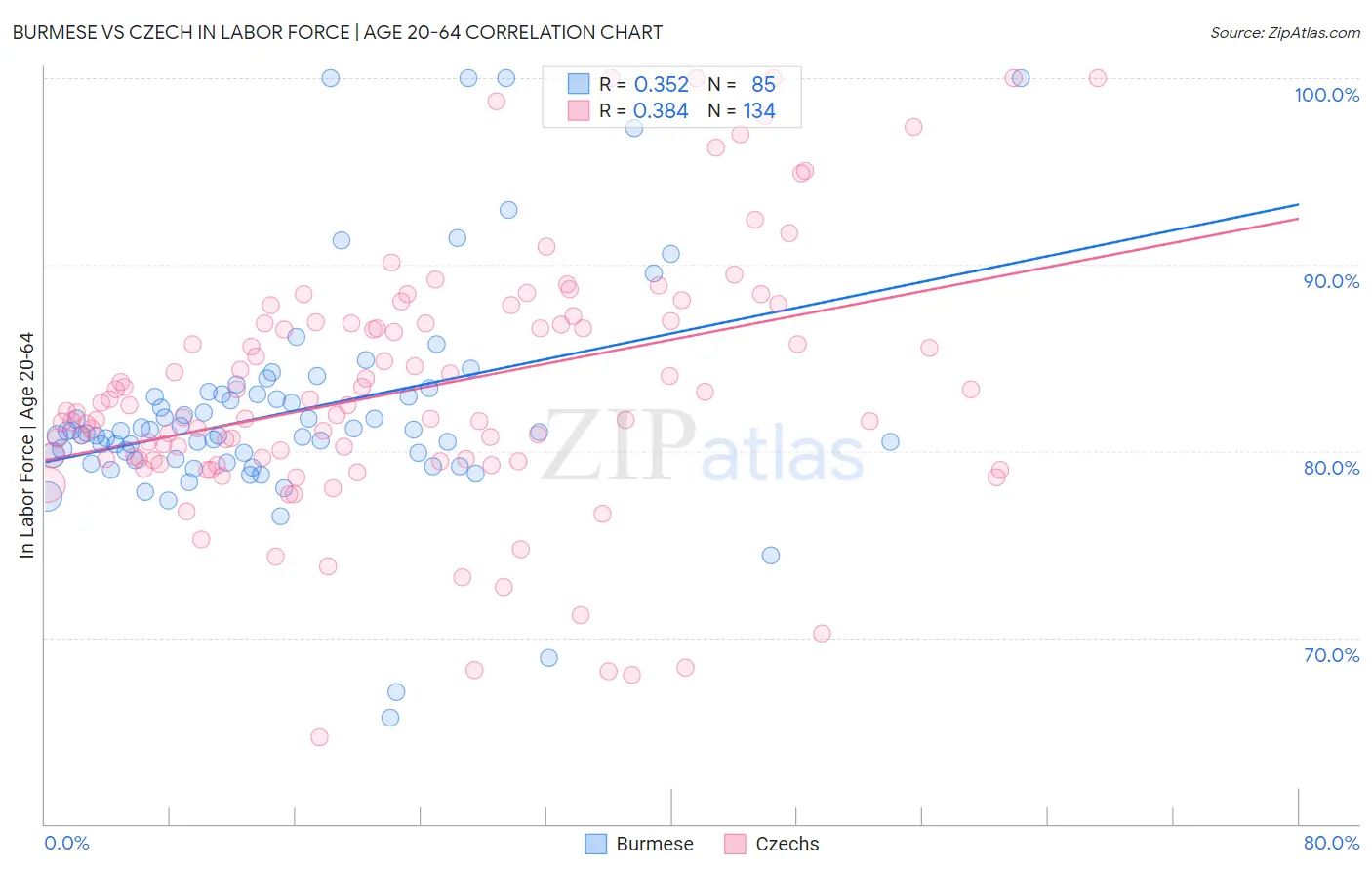 Burmese vs Czech In Labor Force | Age 20-64