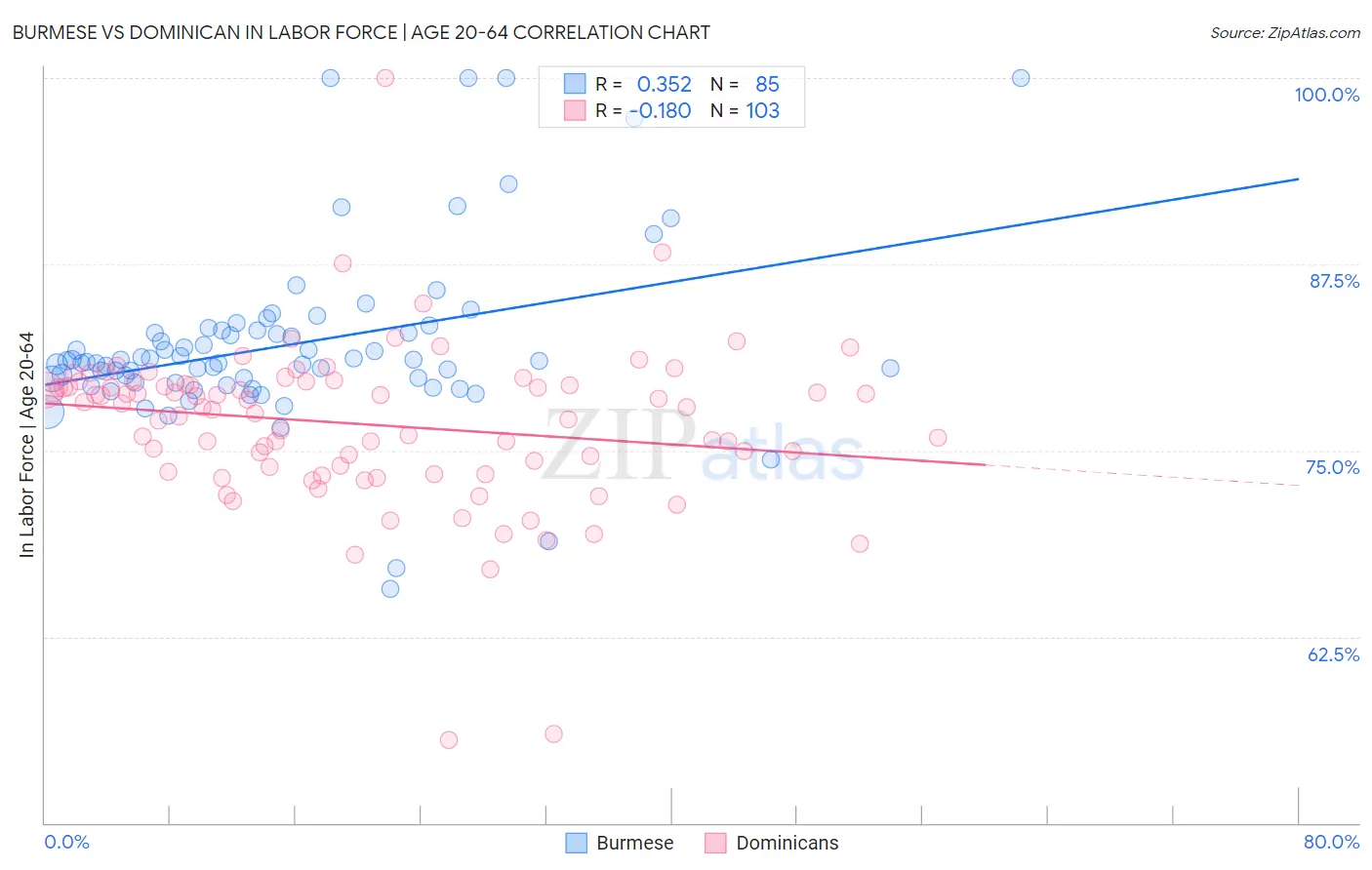 Burmese vs Dominican In Labor Force | Age 20-64