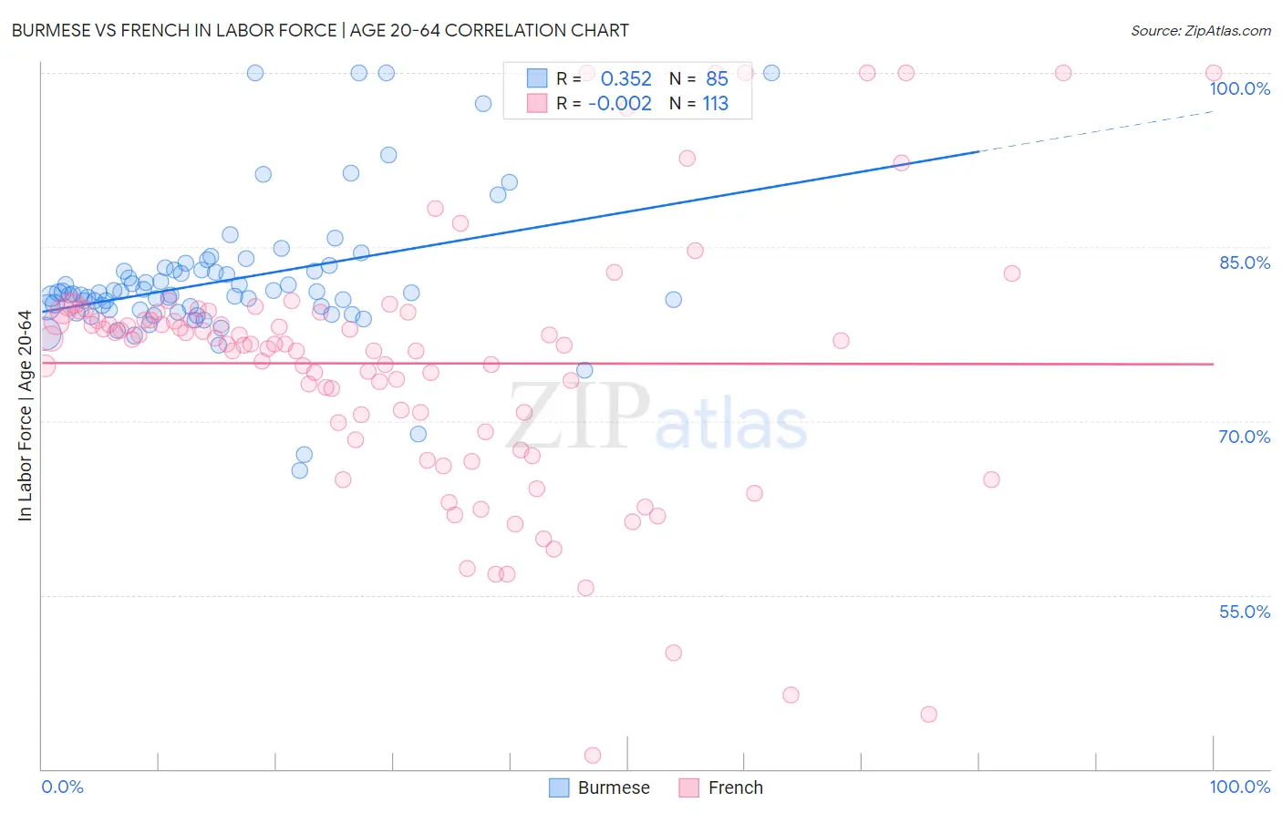 Burmese vs French In Labor Force | Age 20-64