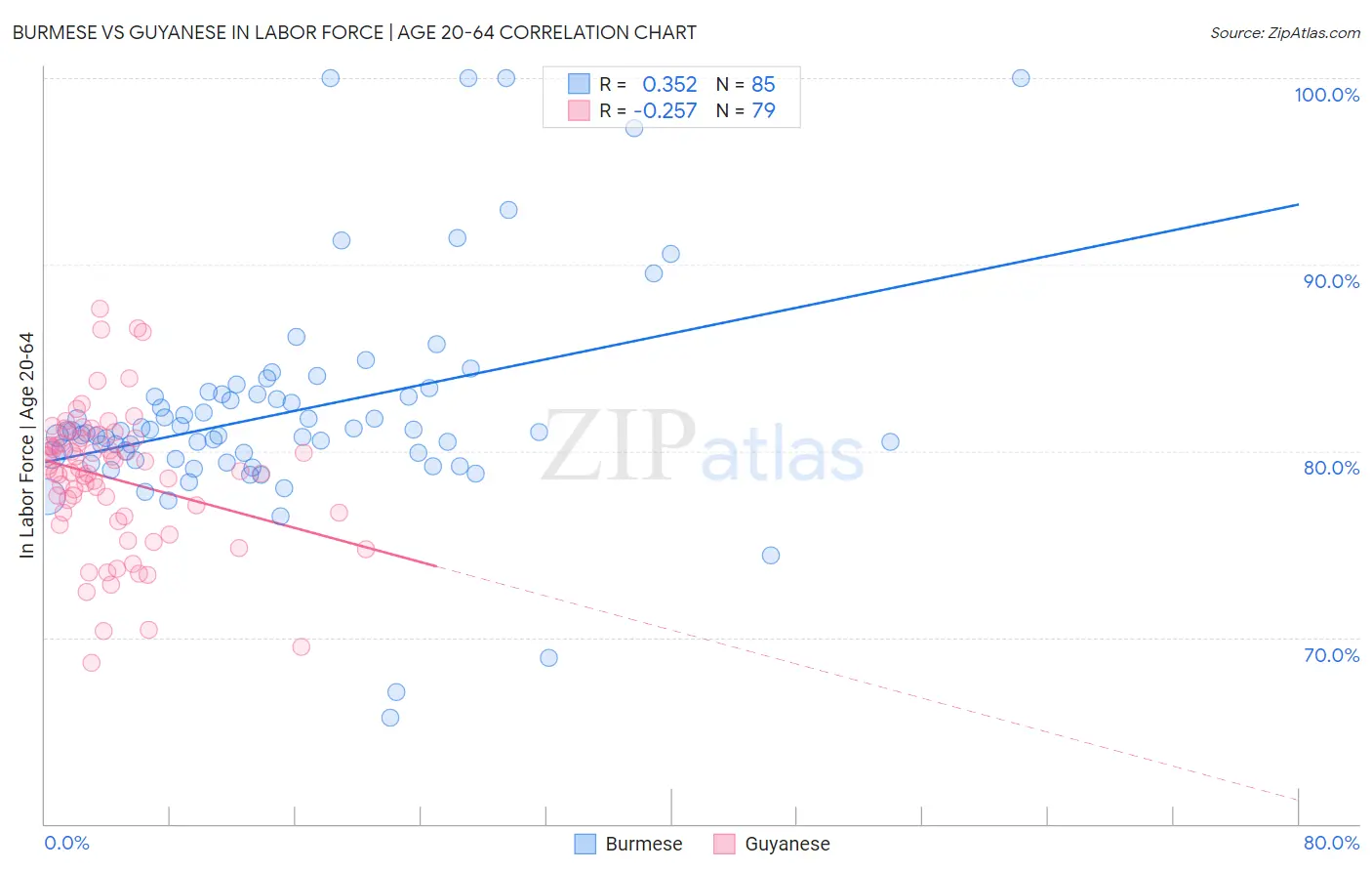 Burmese vs Guyanese In Labor Force | Age 20-64