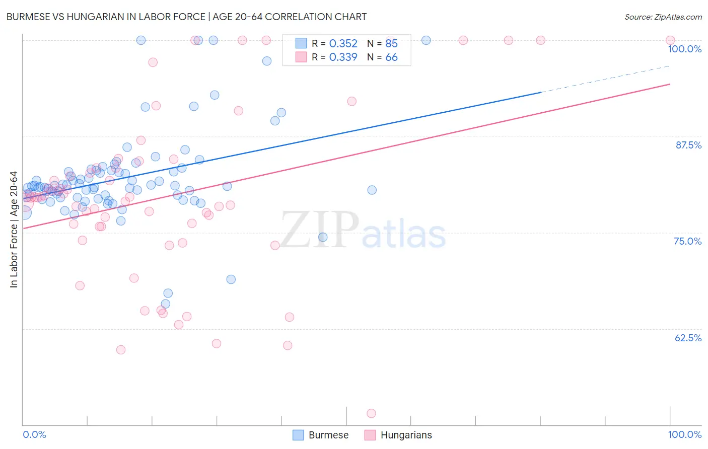 Burmese vs Hungarian In Labor Force | Age 20-64