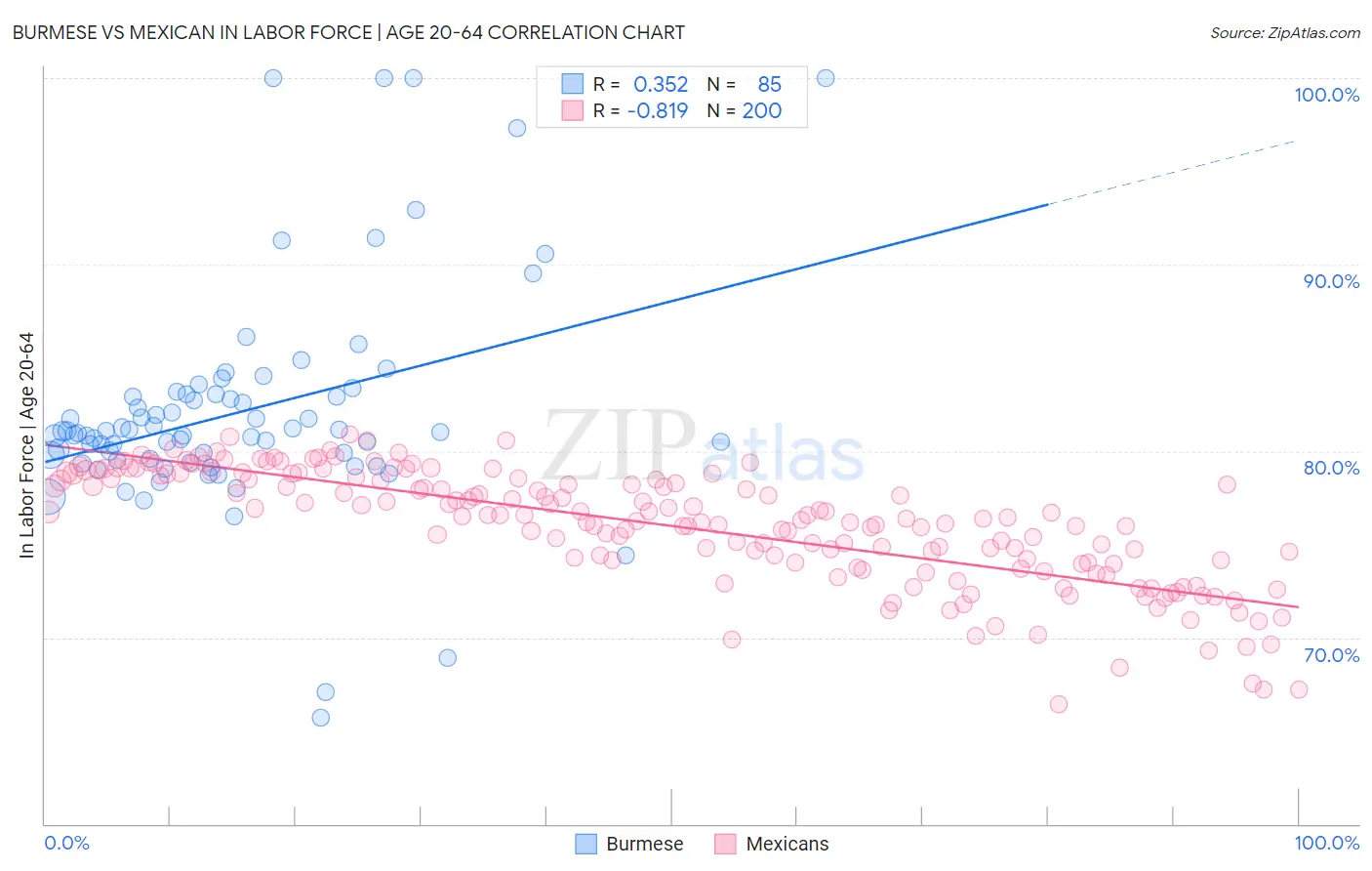 Burmese vs Mexican In Labor Force | Age 20-64