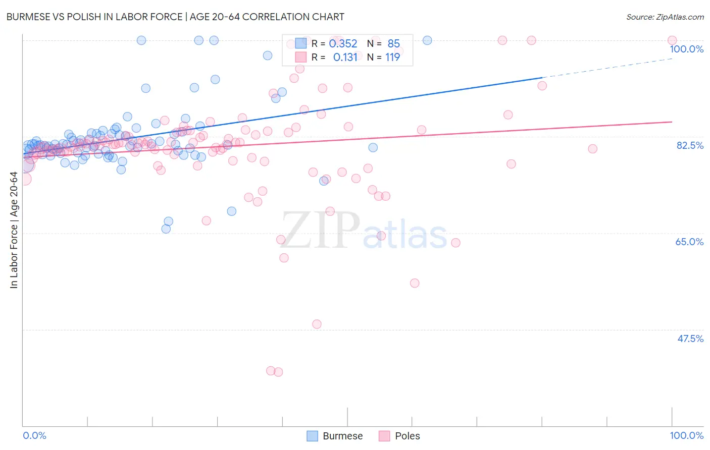 Burmese vs Polish In Labor Force | Age 20-64