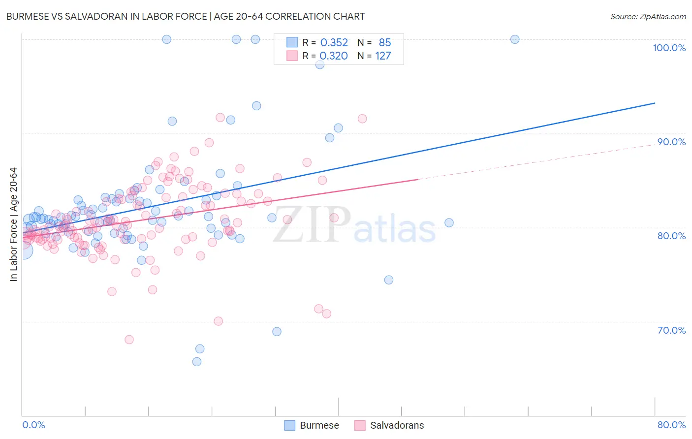 Burmese vs Salvadoran In Labor Force | Age 20-64