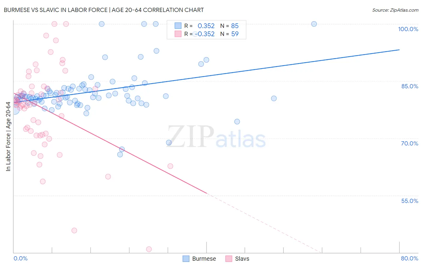 Burmese vs Slavic In Labor Force | Age 20-64