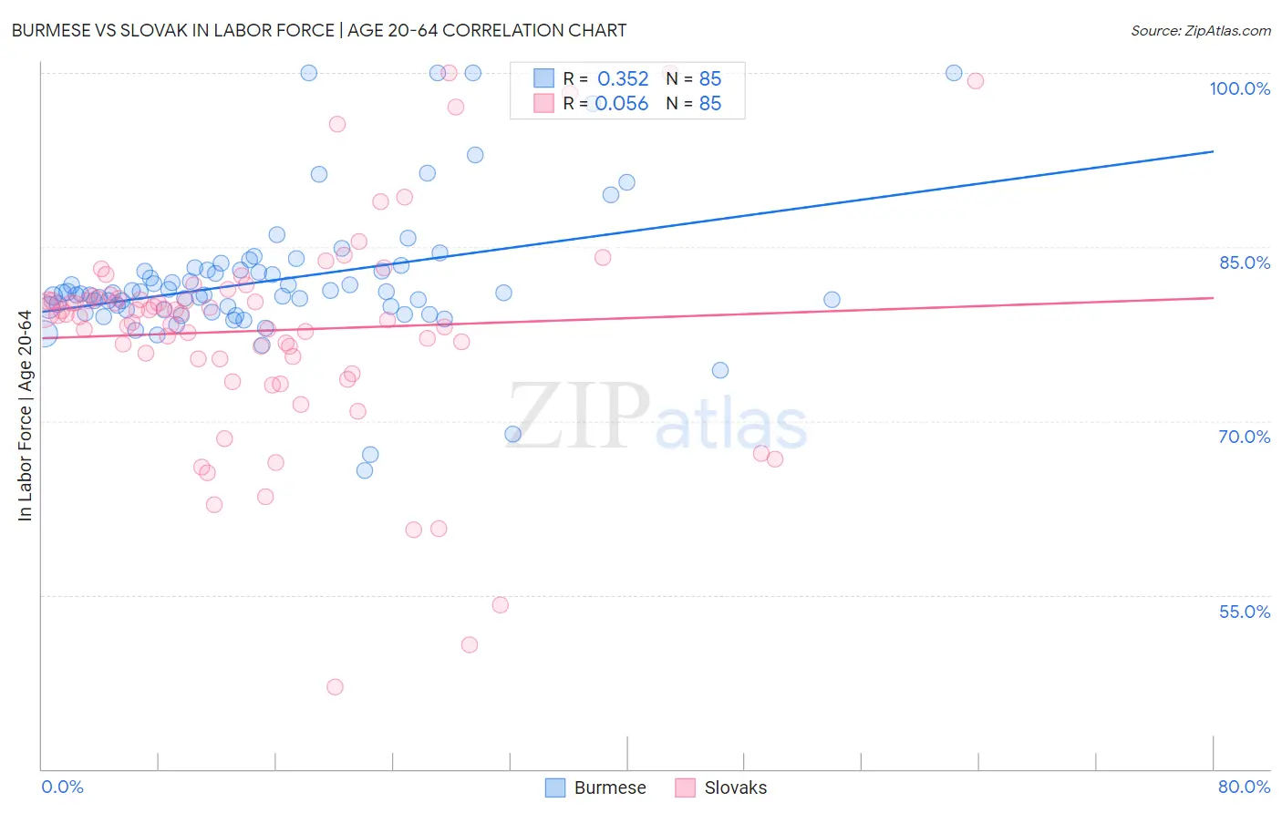 Burmese vs Slovak In Labor Force | Age 20-64