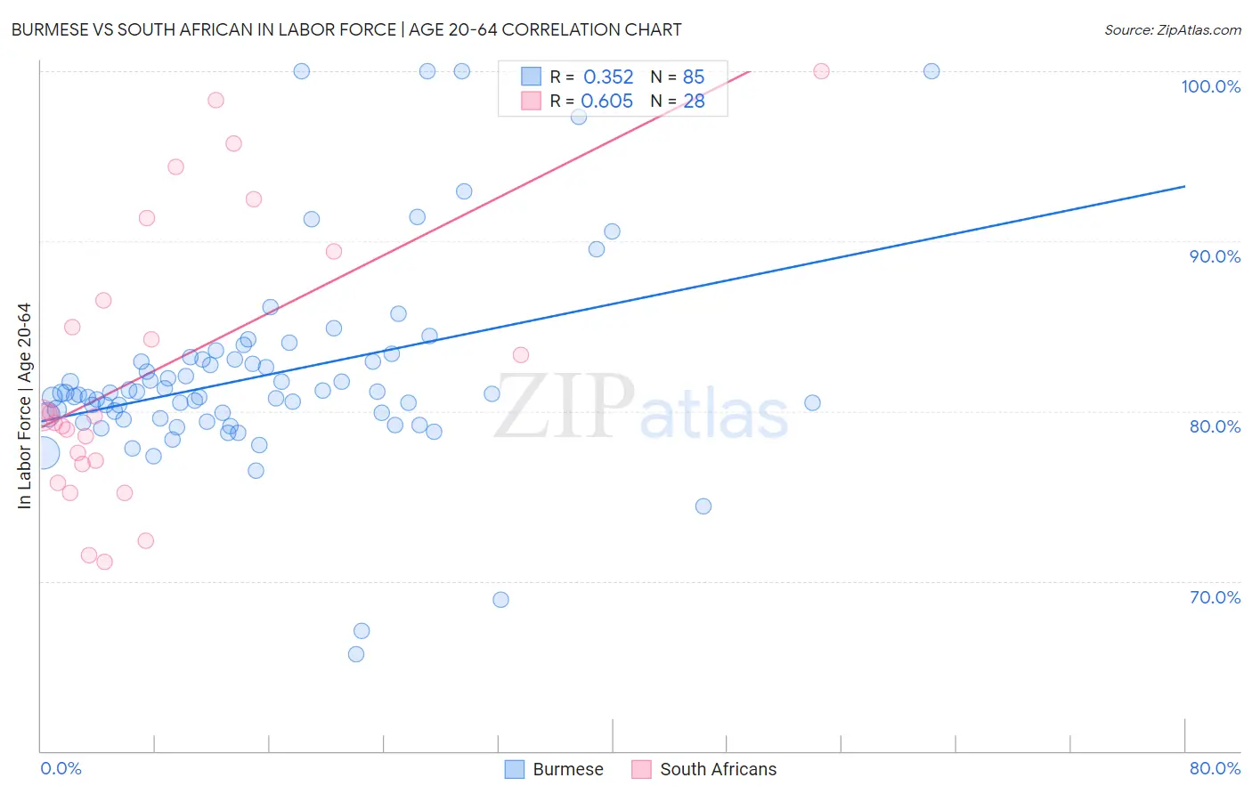 Burmese vs South African In Labor Force | Age 20-64