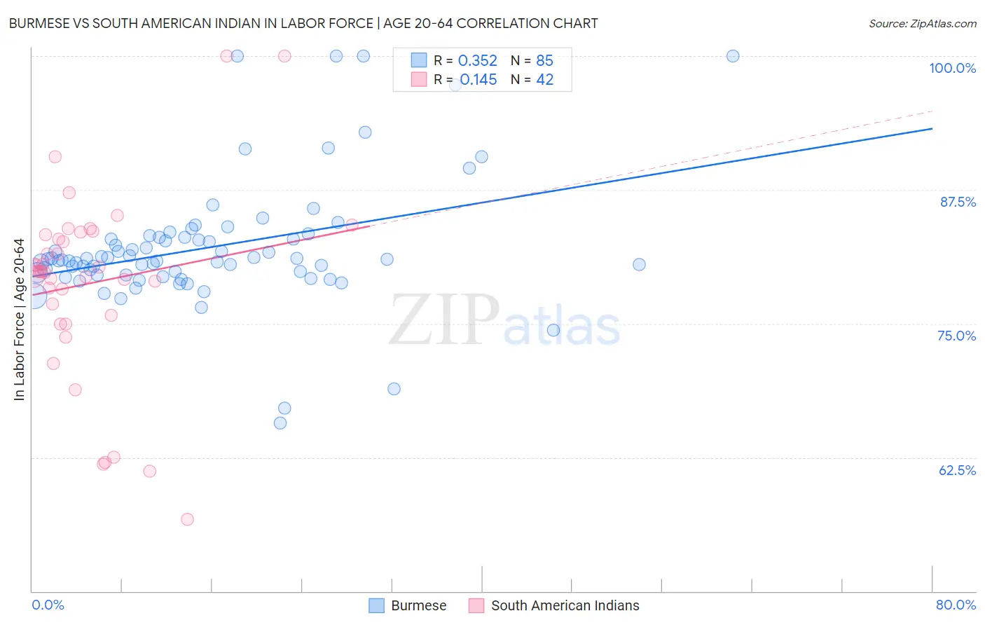 Burmese vs South American Indian In Labor Force | Age 20-64