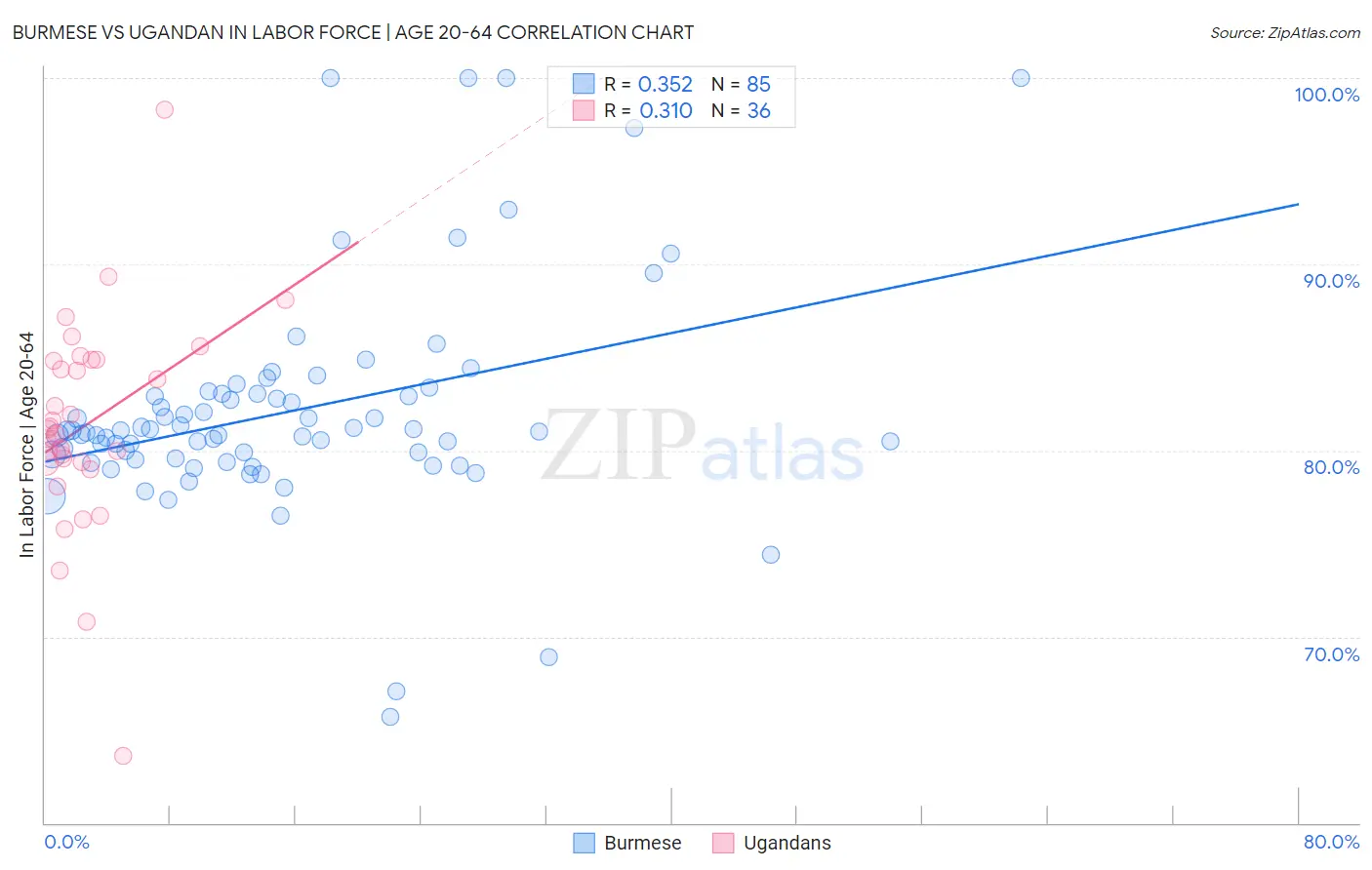 Burmese vs Ugandan In Labor Force | Age 20-64