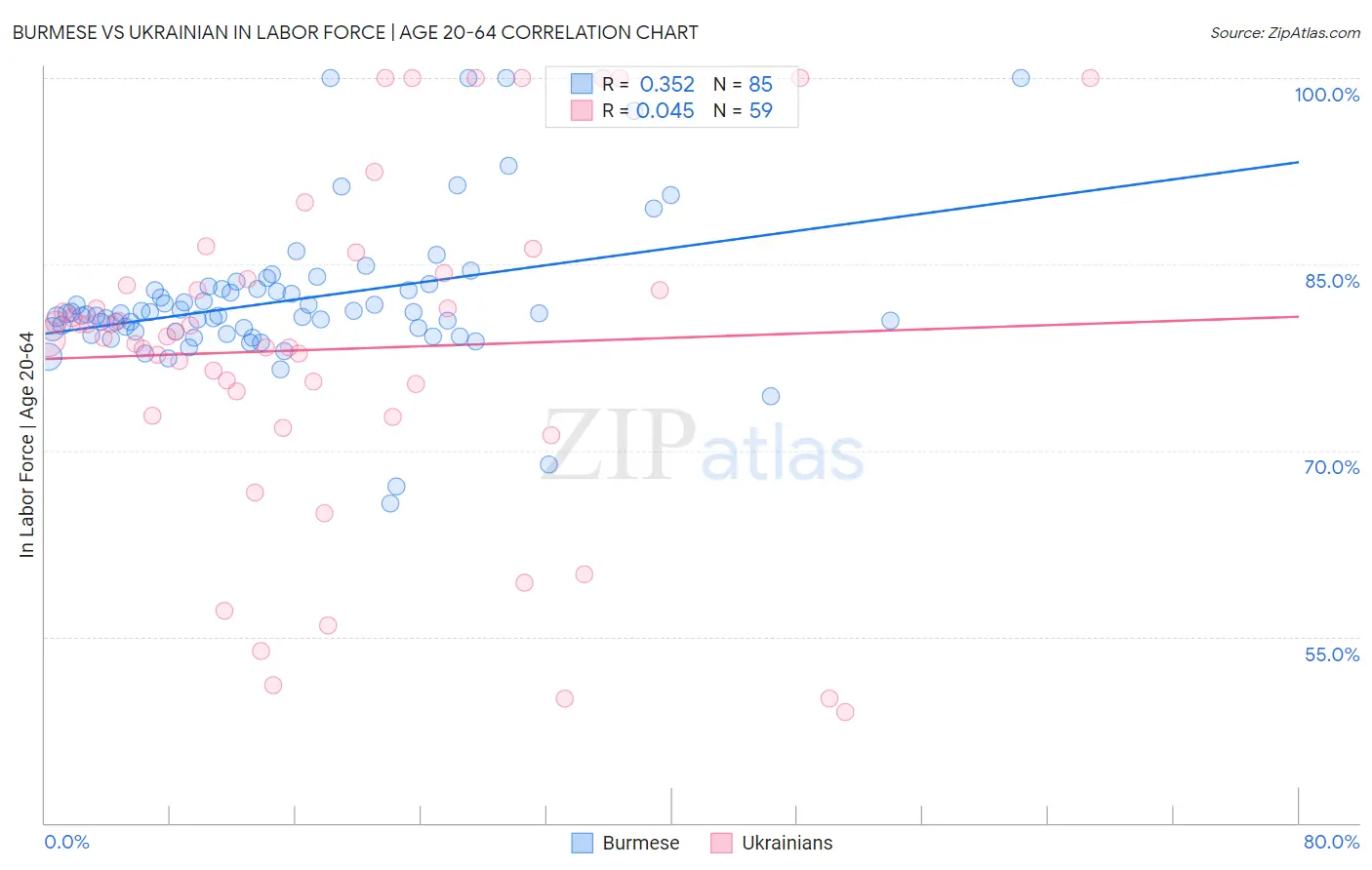 Burmese vs Ukrainian In Labor Force | Age 20-64