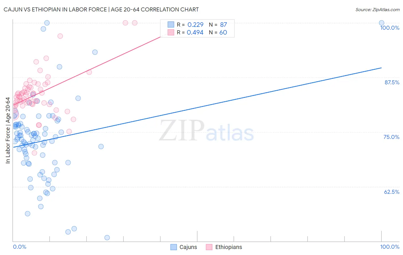 Cajun vs Ethiopian In Labor Force | Age 20-64