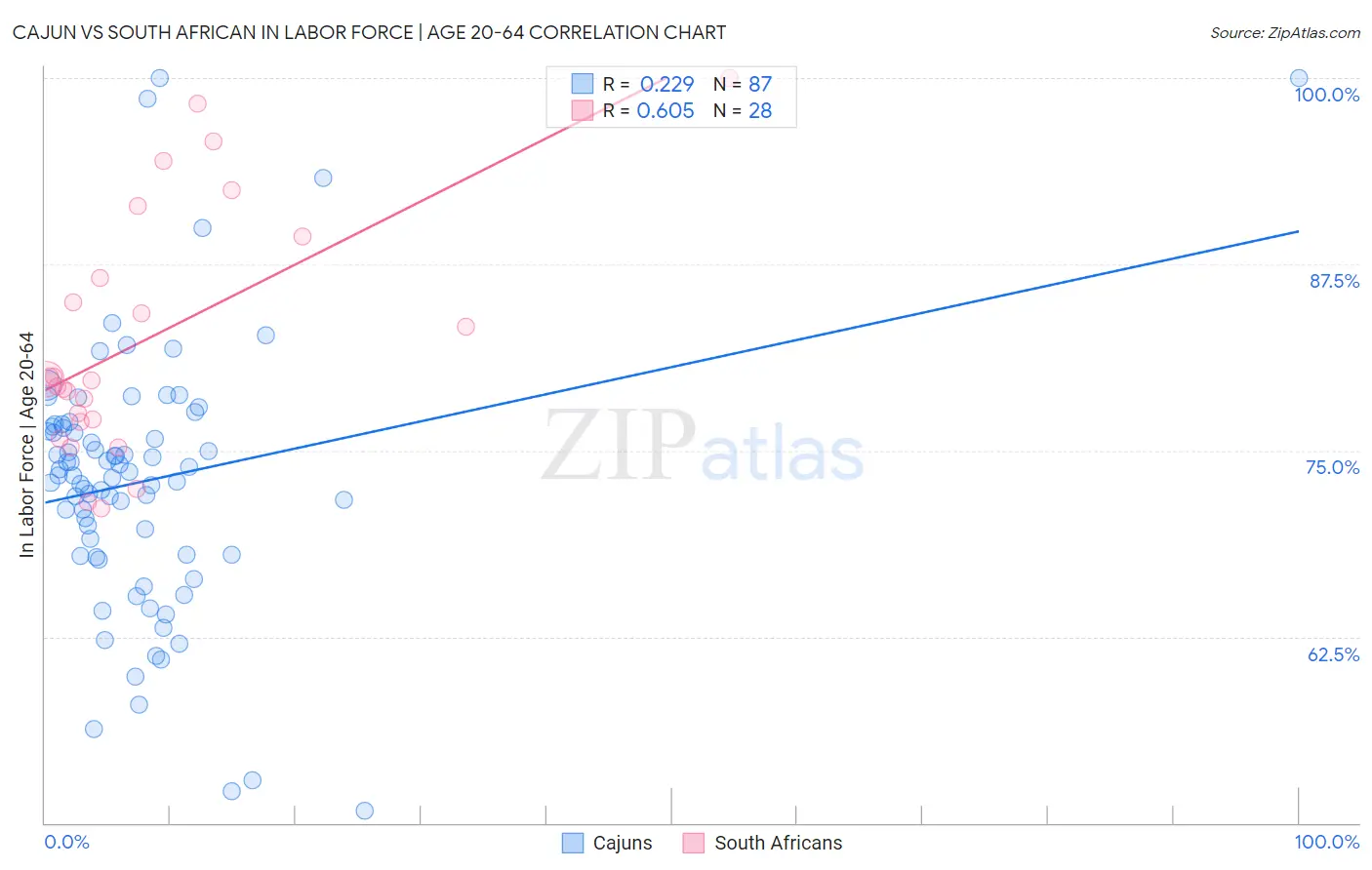 Cajun vs South African In Labor Force | Age 20-64