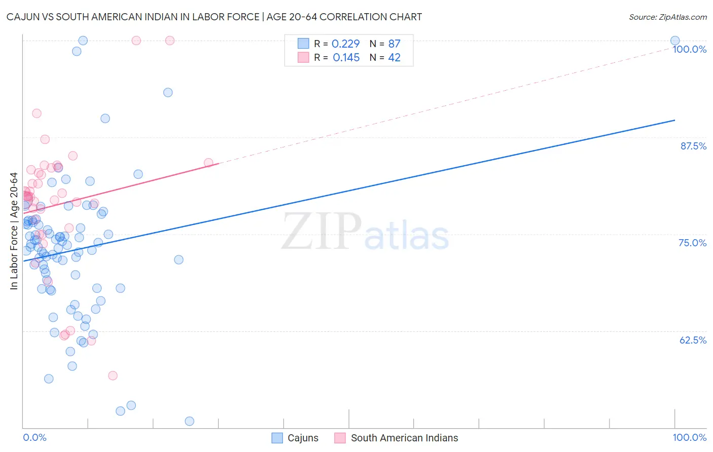 Cajun vs South American Indian In Labor Force | Age 20-64
